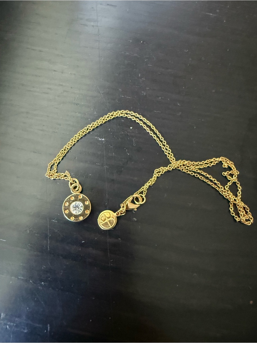 Source Unknown Gold-Tone Pendant Necklace with Crystal Detail